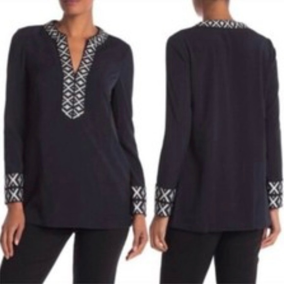 TORY BURCH NAVY EMBROIDERED TAPED TUNIC SIZE 2 - Picture 6 of 12